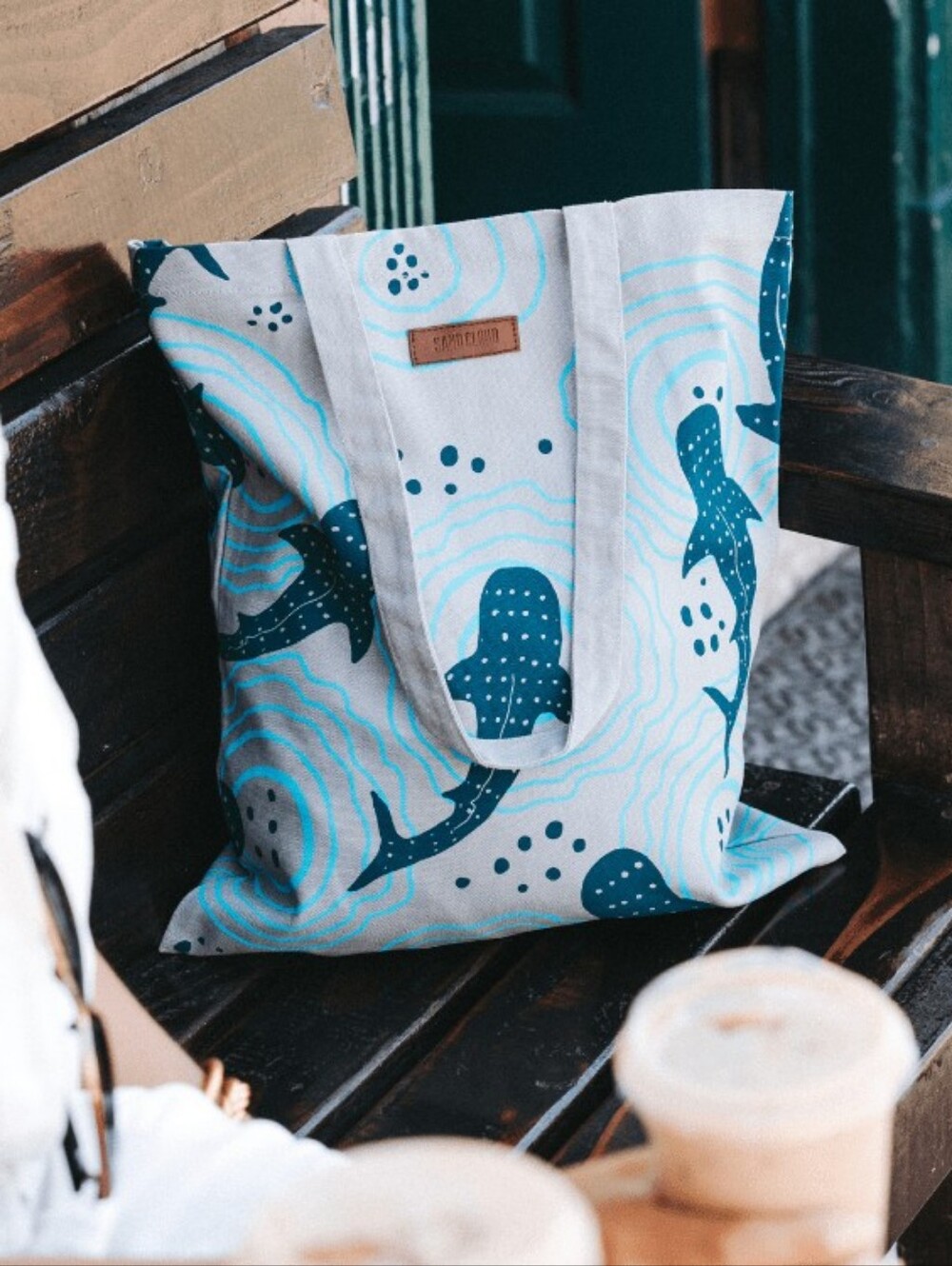 SAND CLOUD Shark Ripples Beach Tote Blue